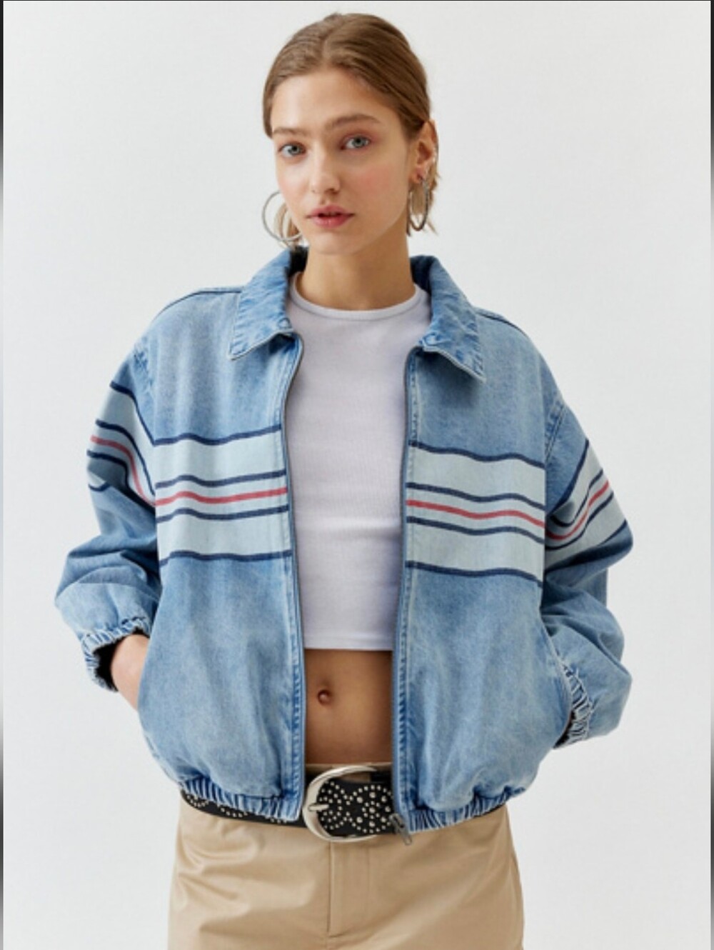 NWOT [GUESS ORIGINALS] Go Chest Denim Bomber Jean Jacket In Indigo, Size S
